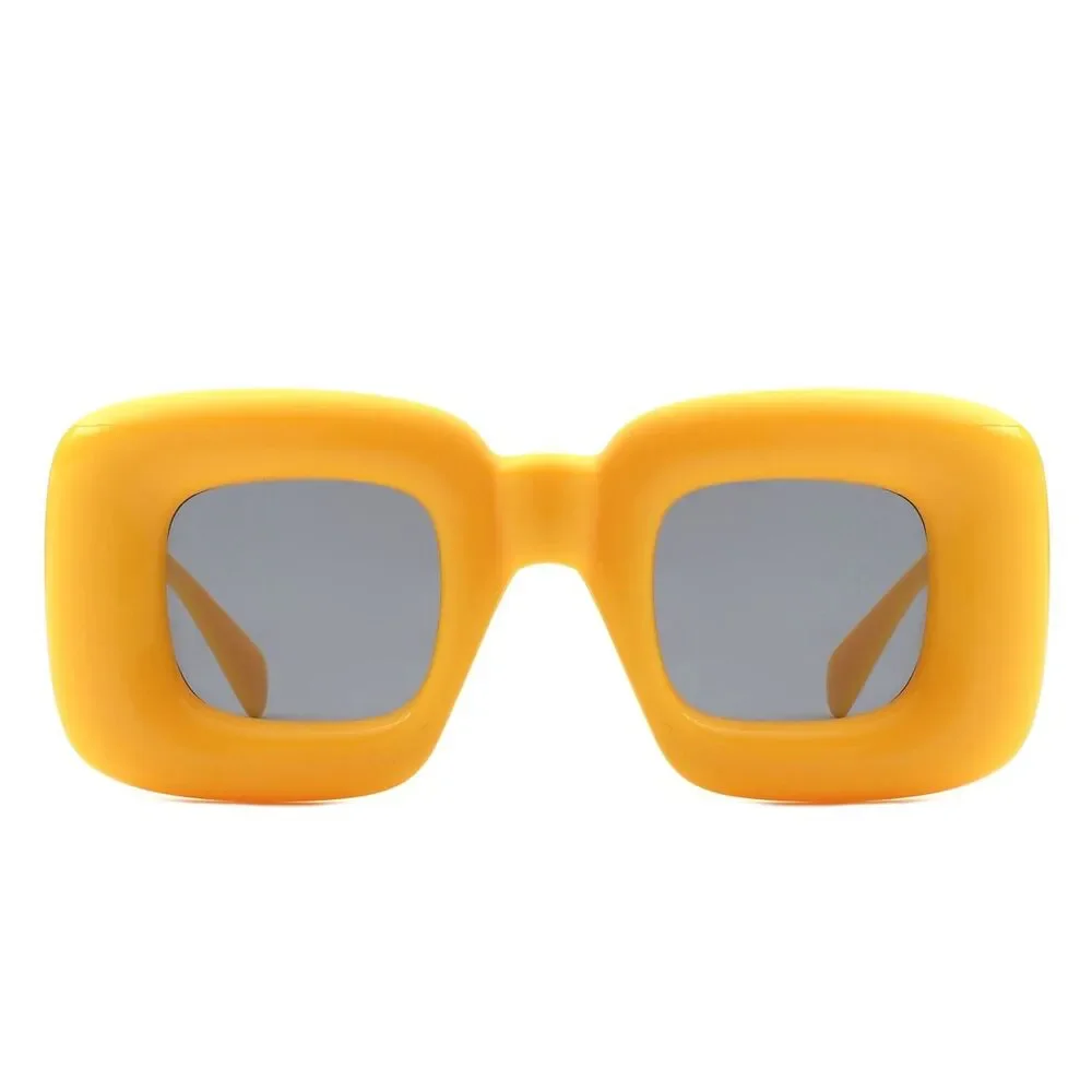 Square Irregular Chic Chunky Bloated Balloon Fashion Womens Yellow Sunglasses